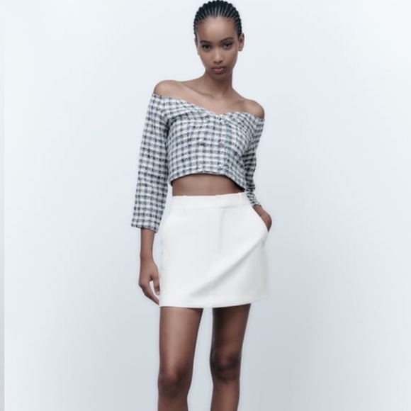 Zara Textured Plaid Crop Top NWT - Picture 1 of 14